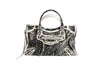 BALENCIAGA Women's Le City Bag Medium "White Snow/Black"