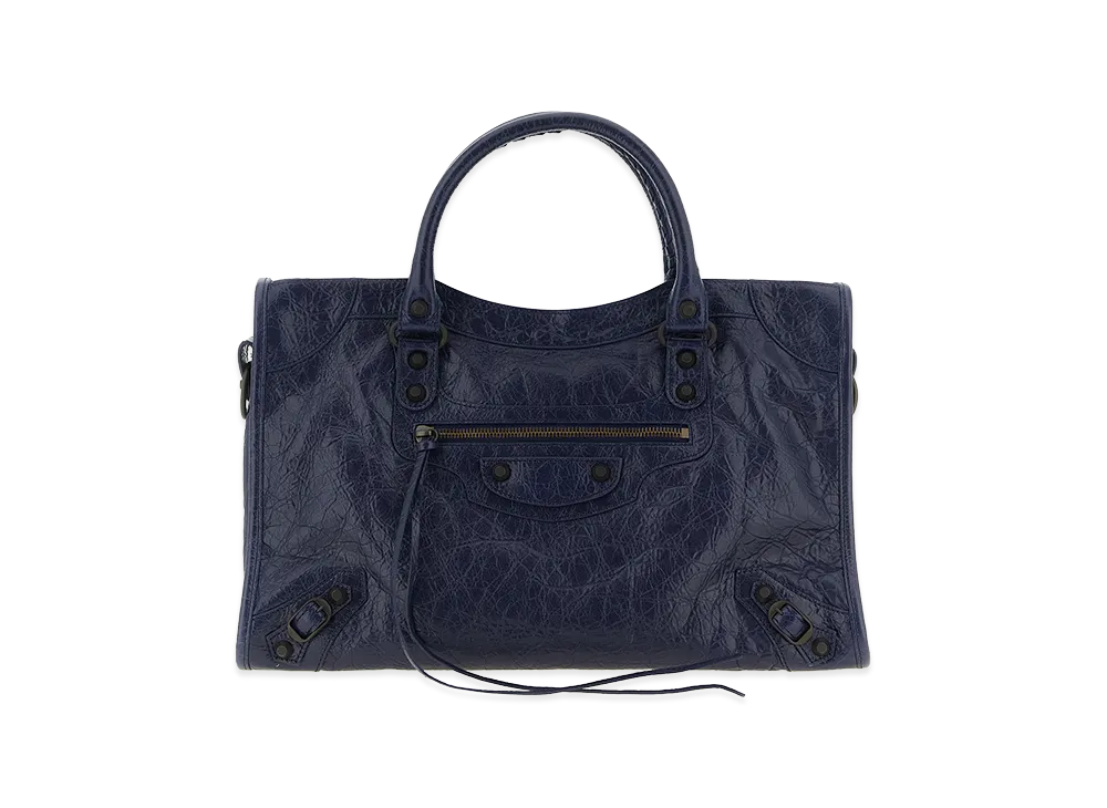 BALENCIAGA Women's Le City Medium Bag in Arena Leather "Blue"