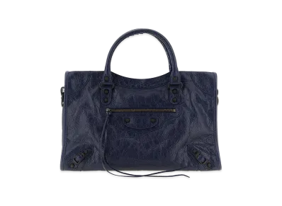 BALENCIAGA Women's Le City Medium Bag in Arena Leather "Blue"