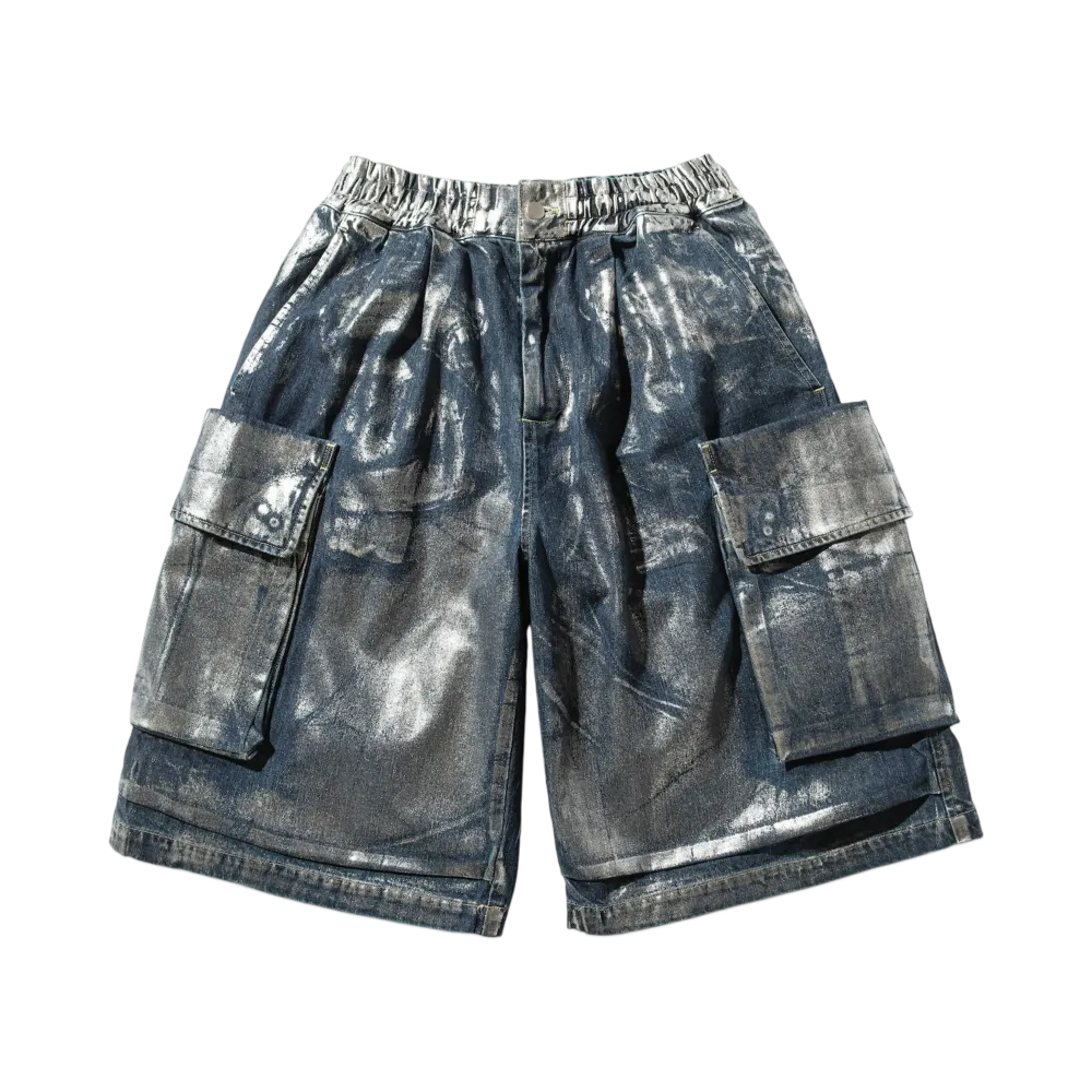 CLESSTE Silver Print Vintage Wash Selvedge Denim City Military Half Pants "Silver"
