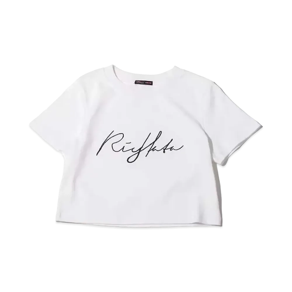 atmos pink x Riehata Logo Embroidery Cropped T-Shirt "White"