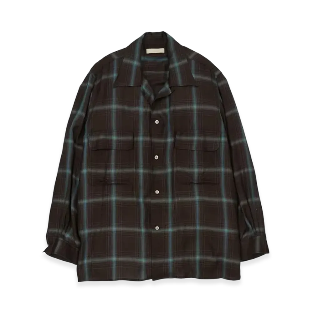 YOKE Rayon Wool Ombre Plaid Wpocket Shirt "Brown"
