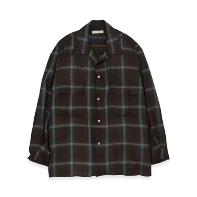 YOKE Rayon Wool Ombre Plaid Wpocket Shirt "Brown"