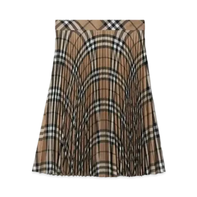 Burberry Women's Pleated Check Wool Blend Skirt "Linden"
