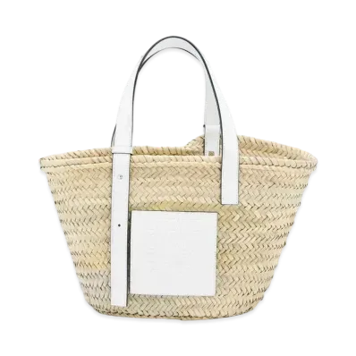 LOEWE Basket Bag In Palm Leaf And Calfskin "Natural/White"