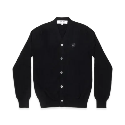 PLAY COMME des GARCONS Unisex V-Neck Cardigan with Emblem x Rhinestone "Black"