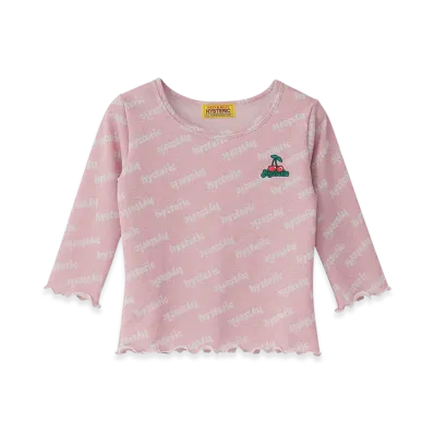 HYSTERIC GLAMOUR Cheery Embroidery 3/4 Sleeve Tee "Pink"