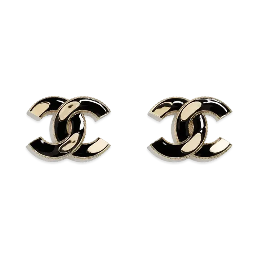 CHANEL Interlocking Earrings "Gold/Black"