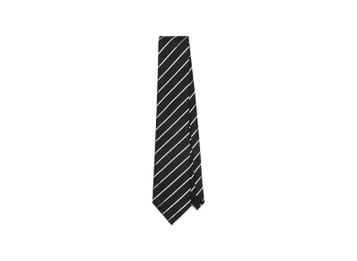 Saint Laurent Wide Striped Silk Jacquard Tie "Black"