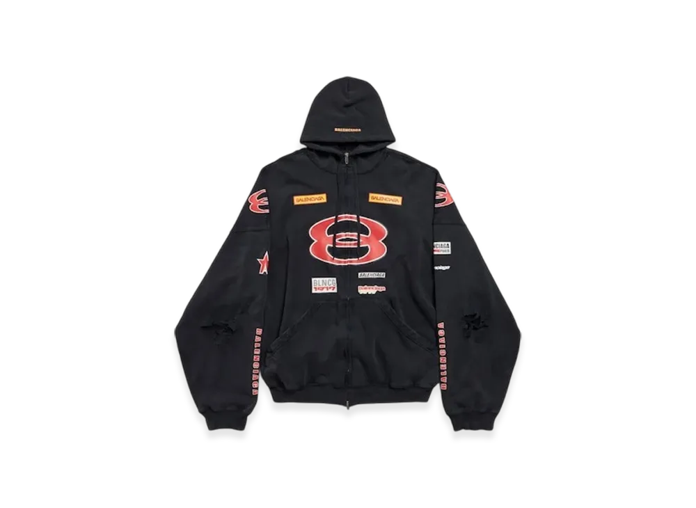 BALENCIAGA Sponsor Logos Large Zip Up Hoodie "Black"
