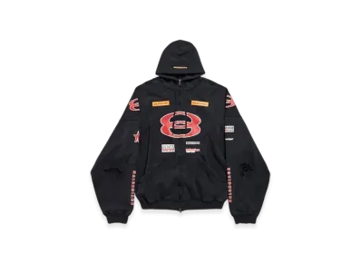 BALENCIAGA Sponsor Logos Large Zip Up Hoodie "Black"