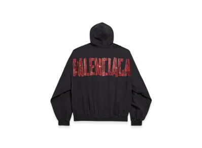 BALENCIAGA Security Tape Logo Large Zip Up Hoodie "Black"