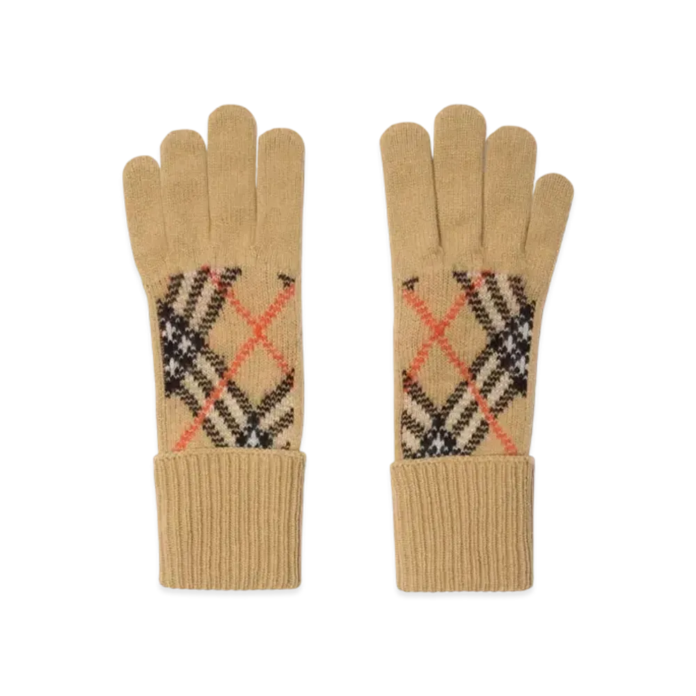 Burberry Check Cashmere Blend Gloves "Sand"
