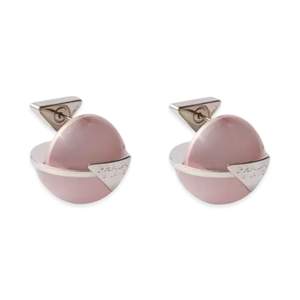 PRADA Metal and Plexiglas Earrings "Pink/Light Gray"