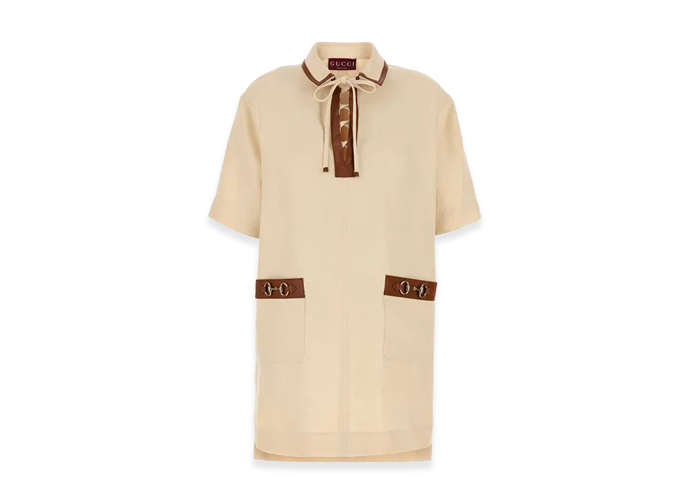GUCCI Women's Sand Linen Mini Dress "Beige"