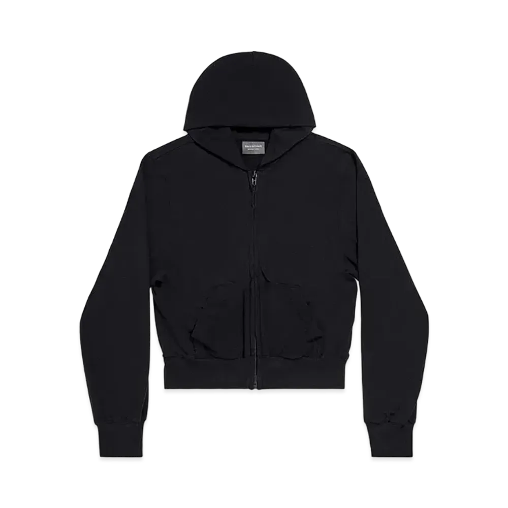 BALENCIAGA Women's Zip Up Hoodie Fitted Soft Stretch "Black"