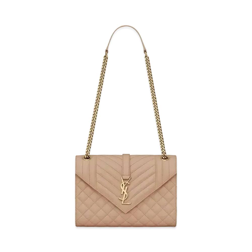 Saint Laurent Envelope Medium Bag In Mix Matelasse Grain De Poudre Embossed Leather "Dark Beige"