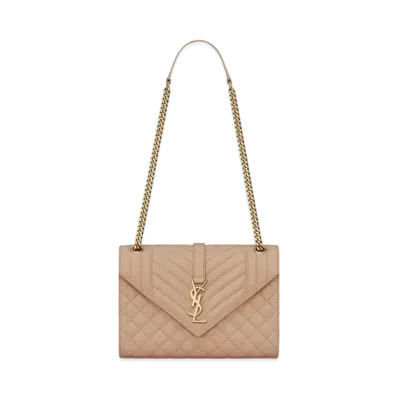 Saint Laurent Envelope Medium Bag In Mix Matelasse Grain De Poudre Embossed Leather "Dark Beige"