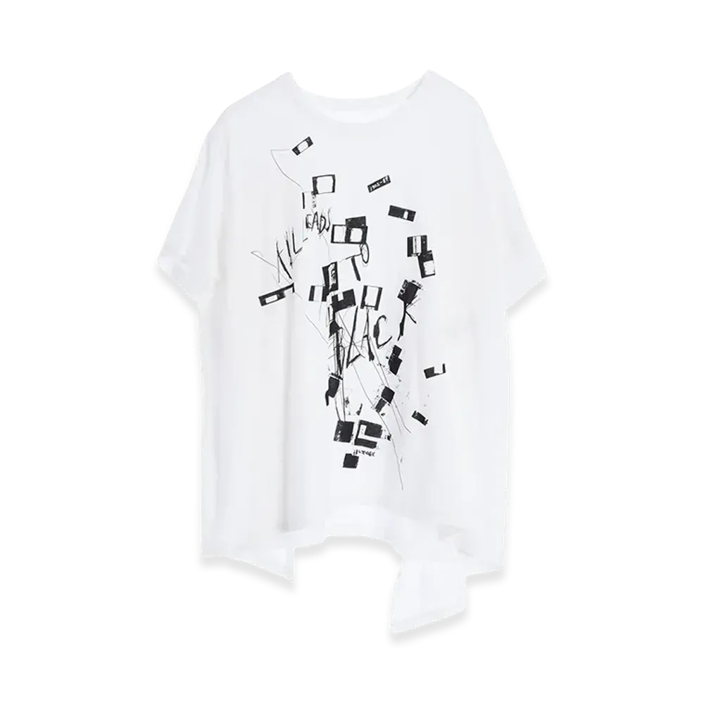 Y's Cotton Jersey Message Print Short Sleeve Tee "Off White"