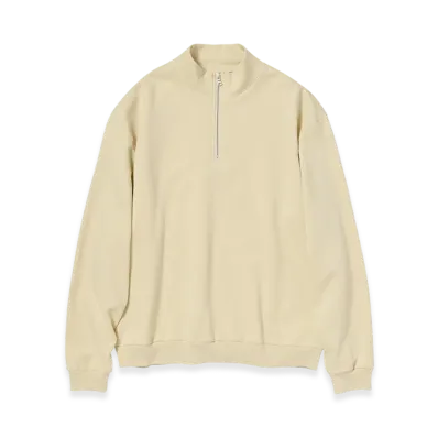 AURALEE Elastic High Gauge Sweat Half Zip P/O "Ivory Beige"
