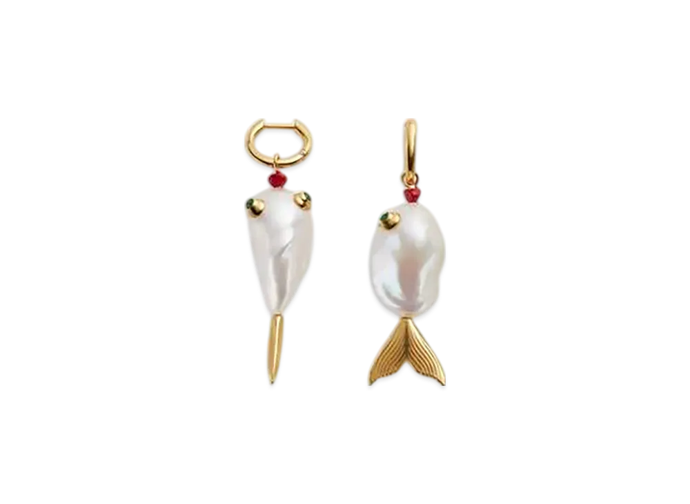 Bottega Veneta Fish Earrings "White/African Jade"