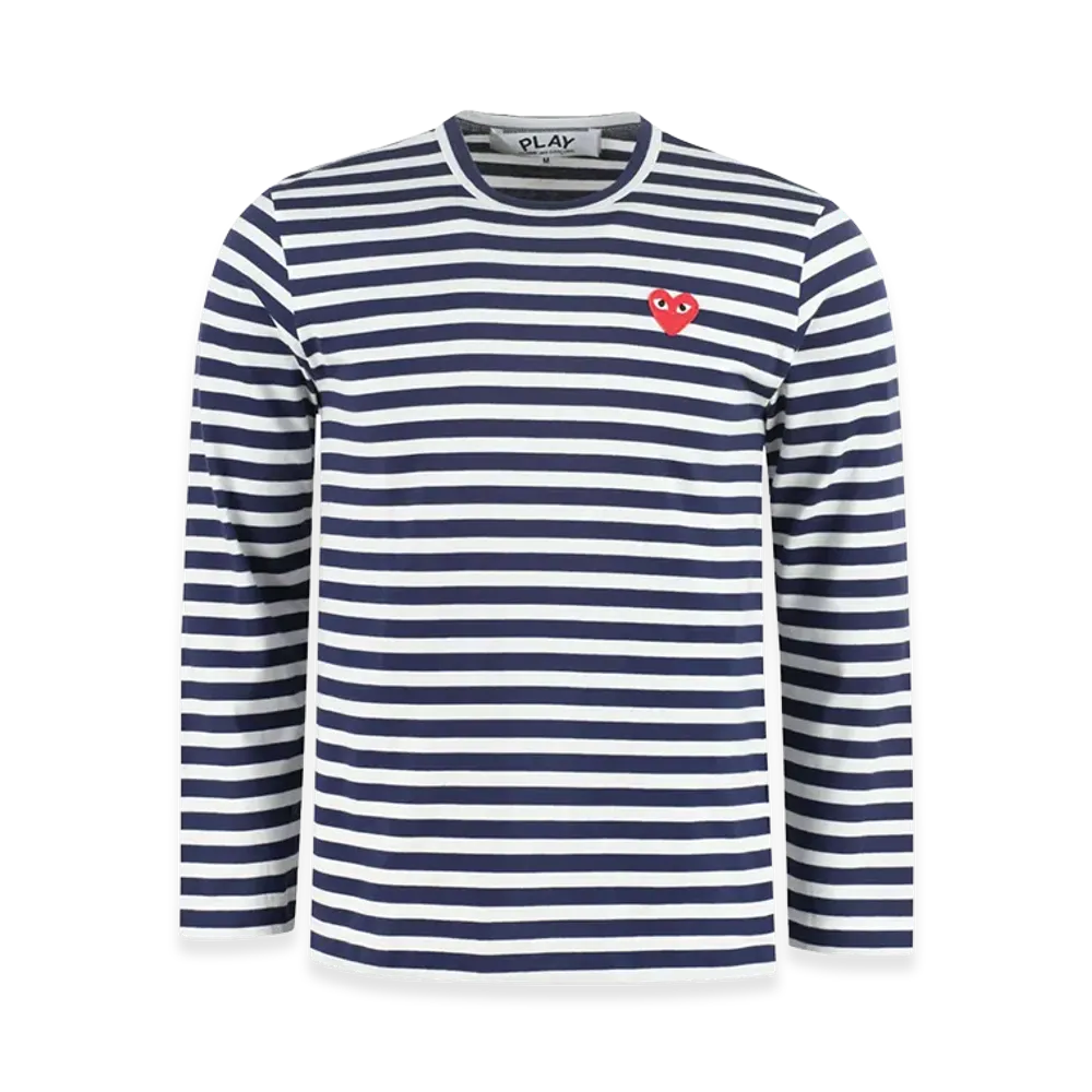 PLAY COMME des GARCONS Women's Logo Patch Stripes Long Sleeve T-Shirt "Navy Blue"