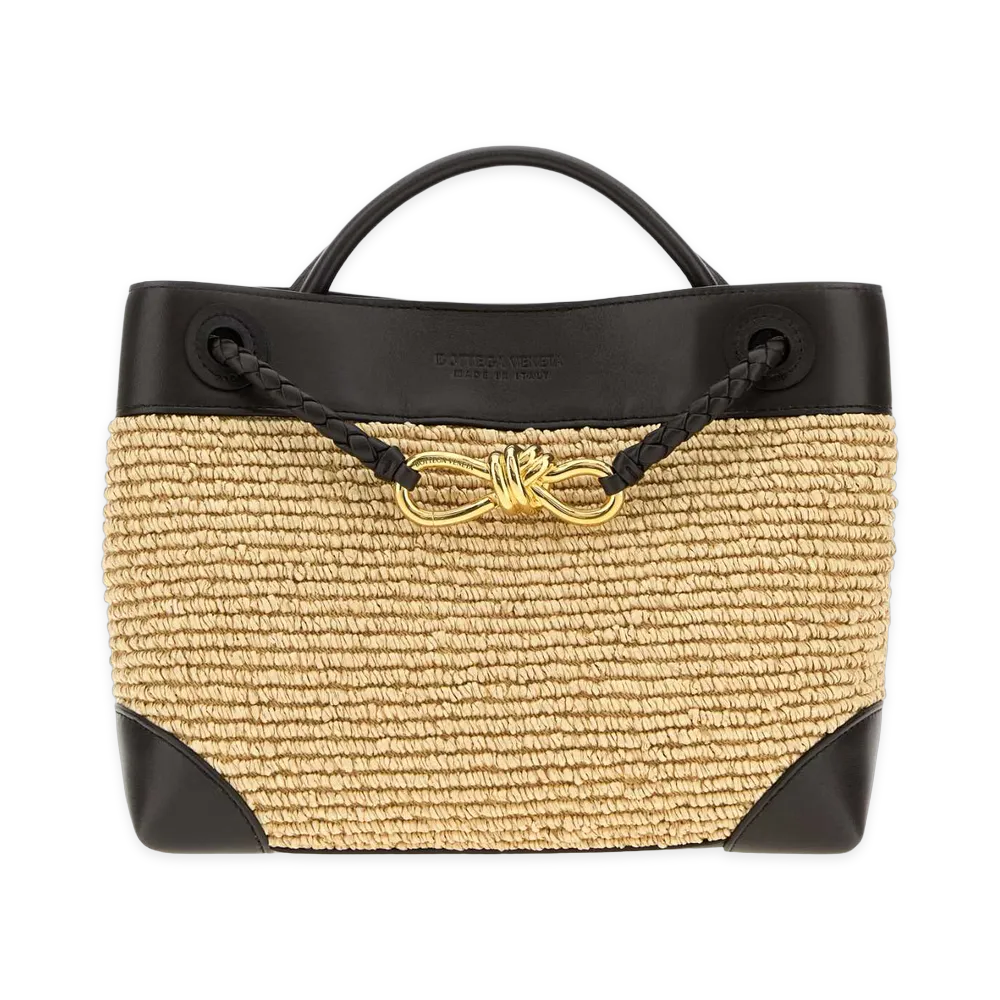Bottega Veneta Women's Raffia Small Andiamo Handbag "Natural/Espresso"