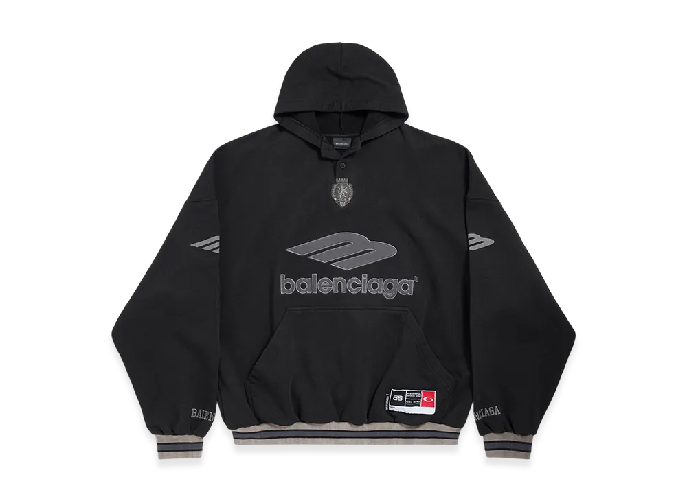 BALENCIAGA 3B Football Polo Hoodie "Black/Charcoal"