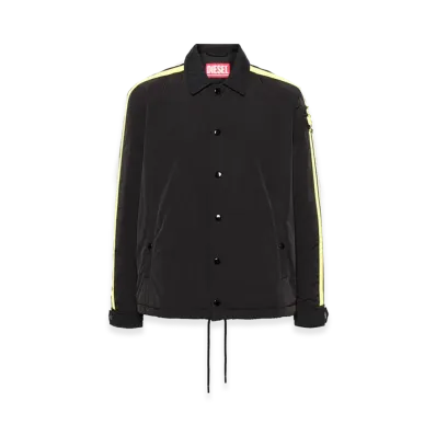 Diesel Nylon Side Stripe Sleeve Logo Full Button Coach Jacket "Black"