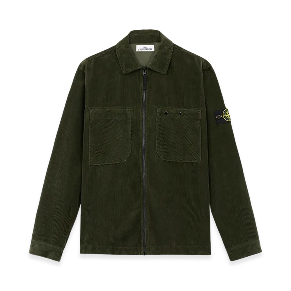 Stone Island 11604 Organic Cotton Corduroy 800 Overshirt with Zipper Fastening - 24FW "Musk Green"