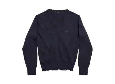 BALENCIAGA Women's Laurel Classic Inside-Out V-Neck Sweater "Navy"