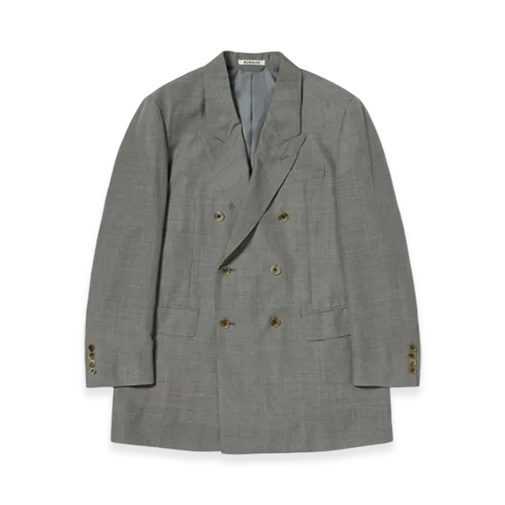 AURALEE Tropical Wool Kid Mohair Double Breasted Jacket "Grey Check"