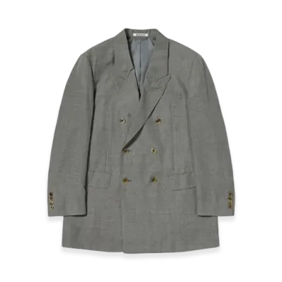 AURALEE Tropical Wool Kid Mohair Double Breasted Jacket "Grey Check"