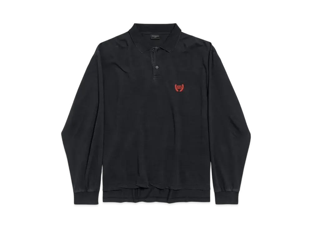 BALENCIAGA Men's Laurel Classic Long Sleeve Regular Polo "Faded Black"