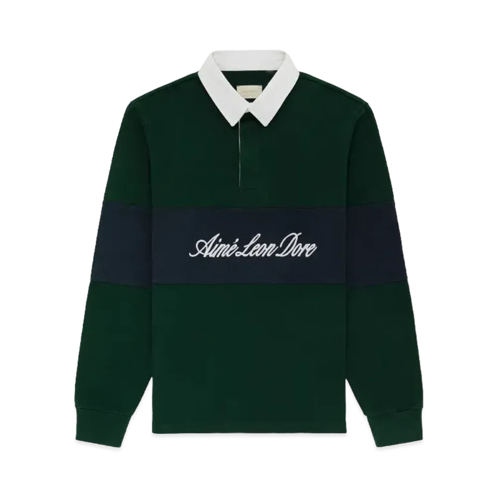 Aime Leon Dore Script Paneled Rugby "Green&Navy"