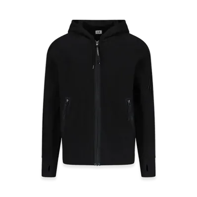 C.P. Company Diagonal Raised Fleece Full Zip Hooded Sweatshirt "Black"
