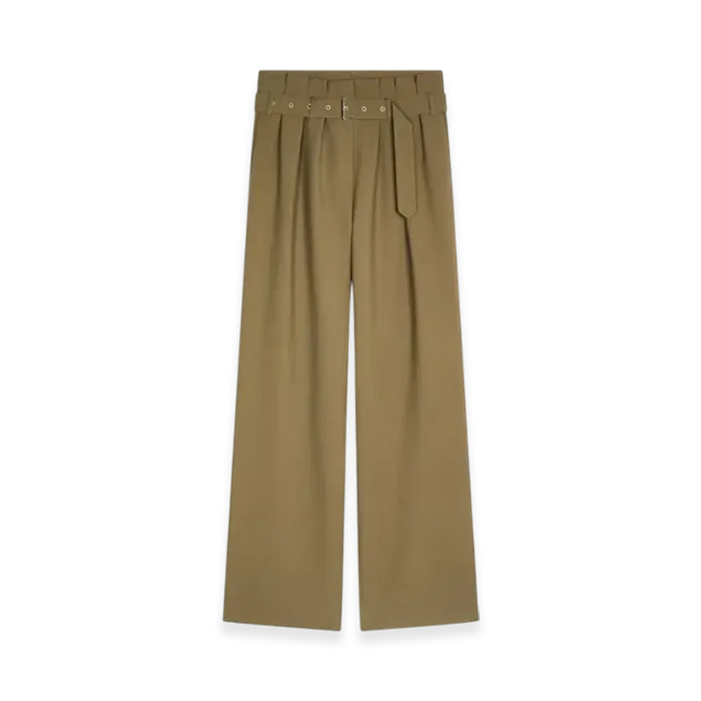 DRIES VAN NOTEN Women's Belted Wool Trousers "Khaki"