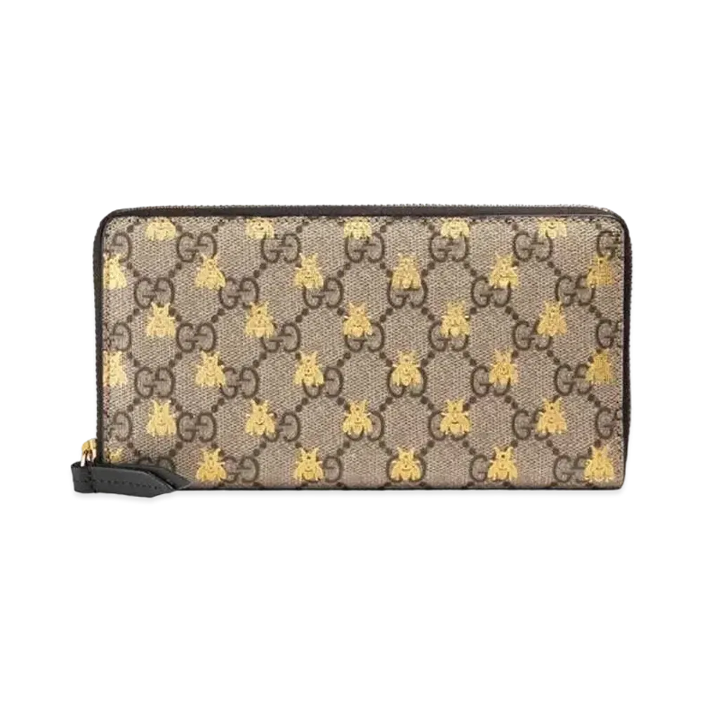 GUCCI GG Supreme Bee Zip Around Wallet "Beige"