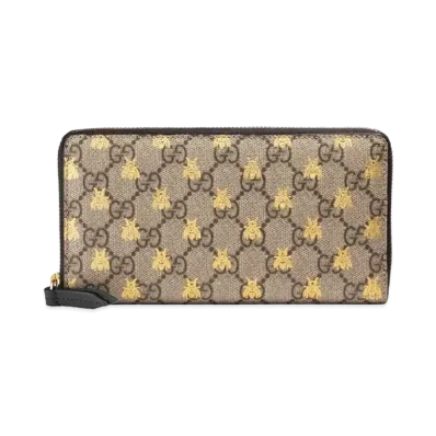 GUCCI GG Supreme Bee Zip Around Wallet "Beige"