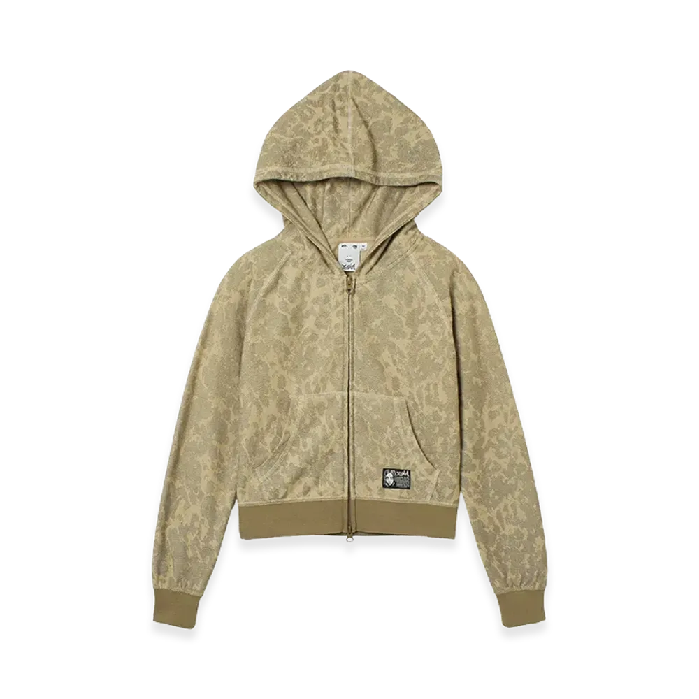 X-Girl Women's Leopard Compact Zip Up Hoodie "Beige"