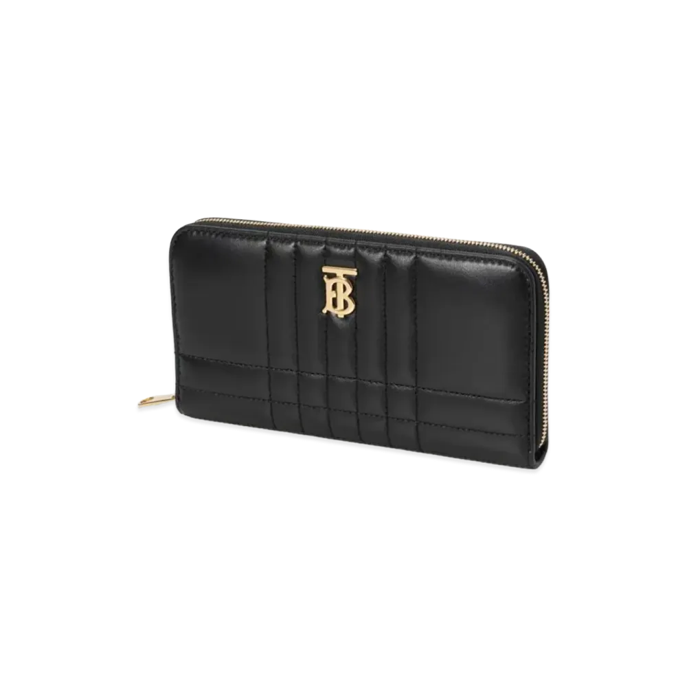 Burberry Women's Quilted Leather Lola Zip Around Wallet "Black/Light Gold"