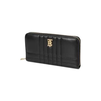 Burberry Women's Quilted Leather Lola Zip Around Wallet "Black/Light Gold"