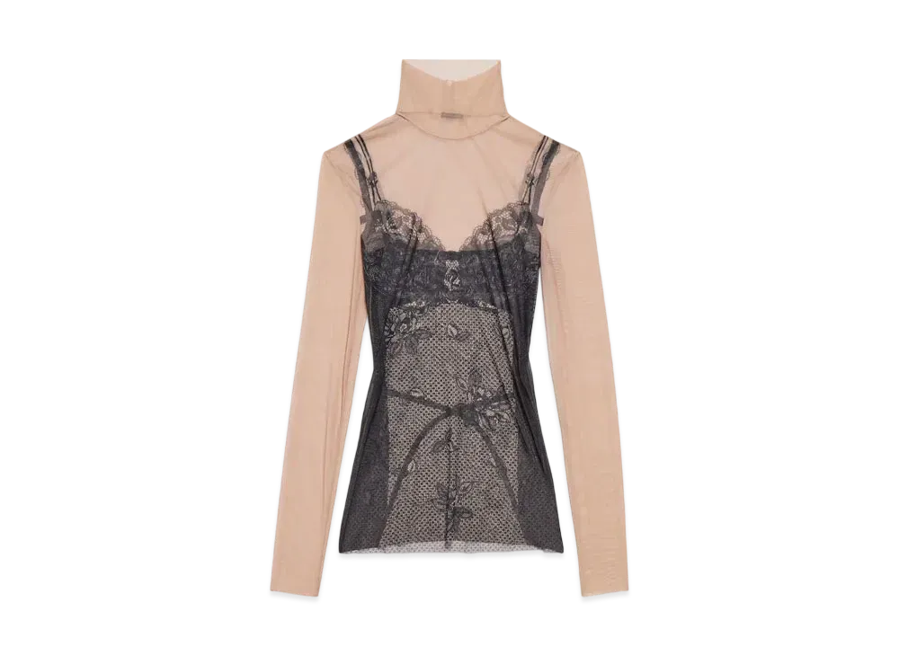 BALENCIAGA Women's Trompe Loeil Lingerie Top "Black/Light Beige"