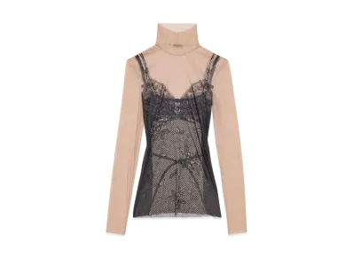 BALENCIAGA Women's Trompe Loeil Lingerie Top "Black/Light Beige"