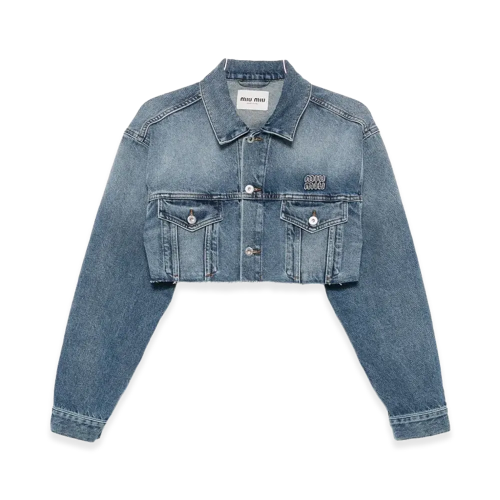 MIU MIU Women's Cropped Washed Denim Jacket "Blue"