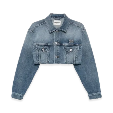 MIU MIU Women's Cropped Washed Denim Jacket "Blue"
