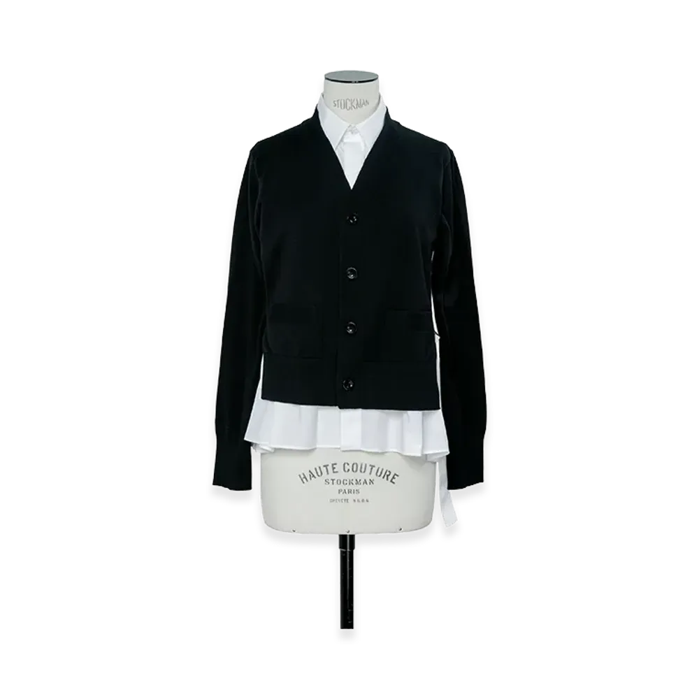 sacai Poplin Cotton Knit Cardigan "Black/Off White"