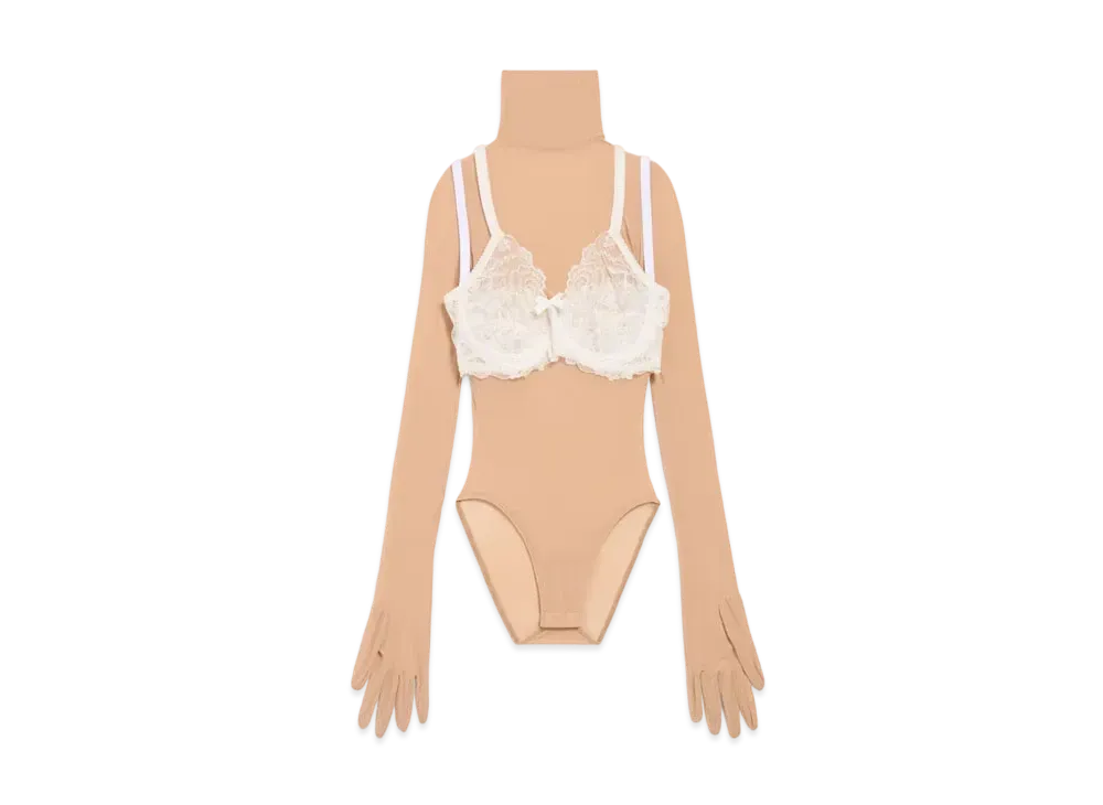 BALENCIAGA Women's Trompe Loeil Bra Body "White/Light Beige"