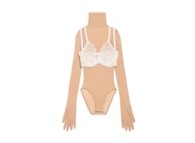 BALENCIAGA Women's Trompe Loeil Bra Body "White/Light Beige"