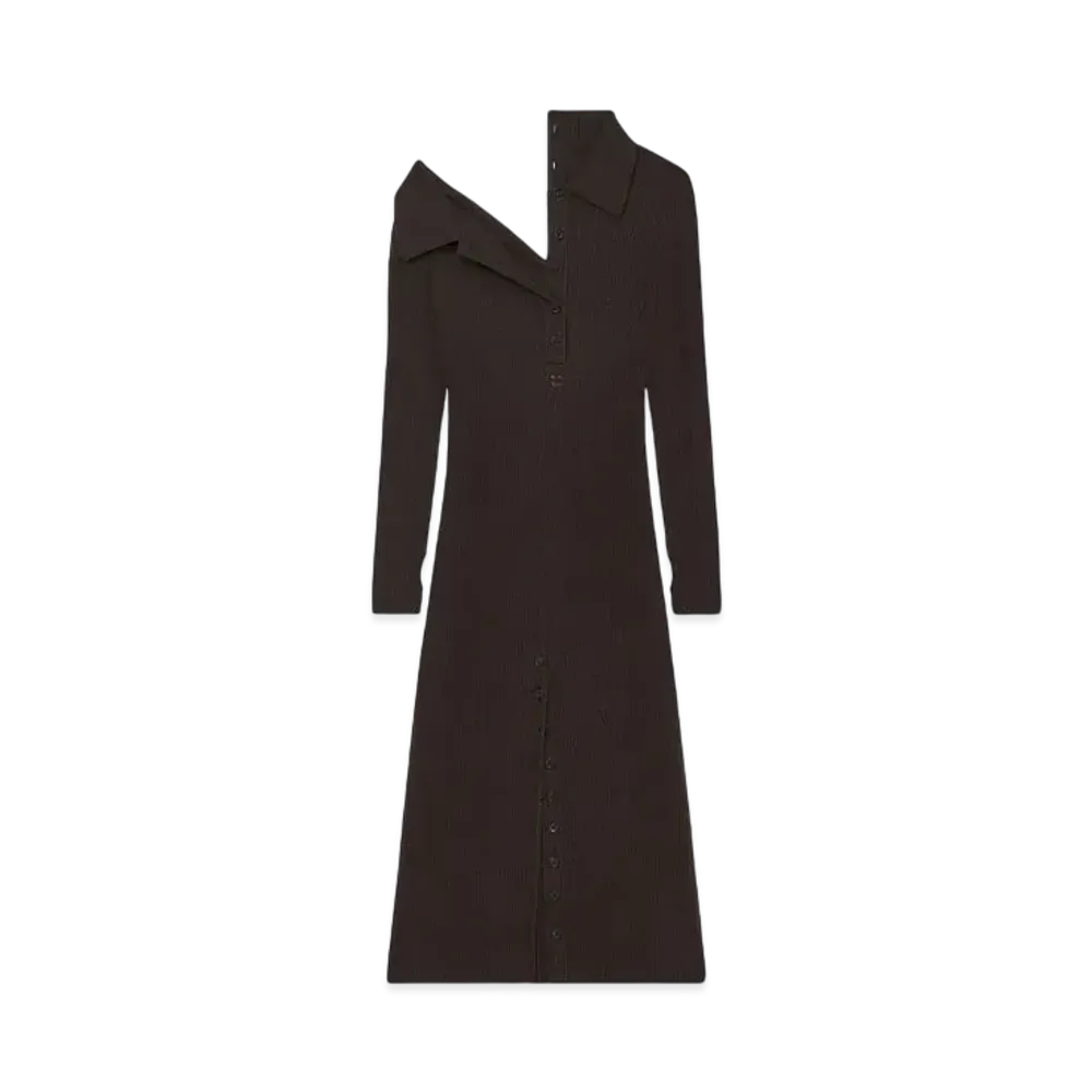 Courreges Multi-Button Midi Wool Dress "Mud Brown"